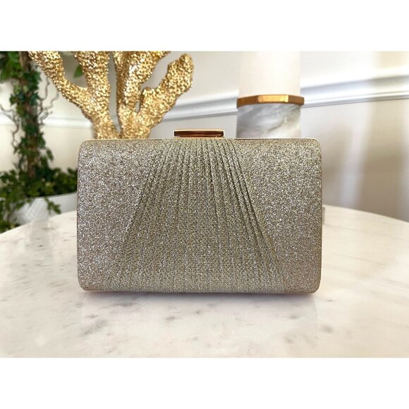 Gold Shimmer Pleated Front Clutch, Champagne Clutch Bag, Fancy Evening Bag - Picture 8 of 9